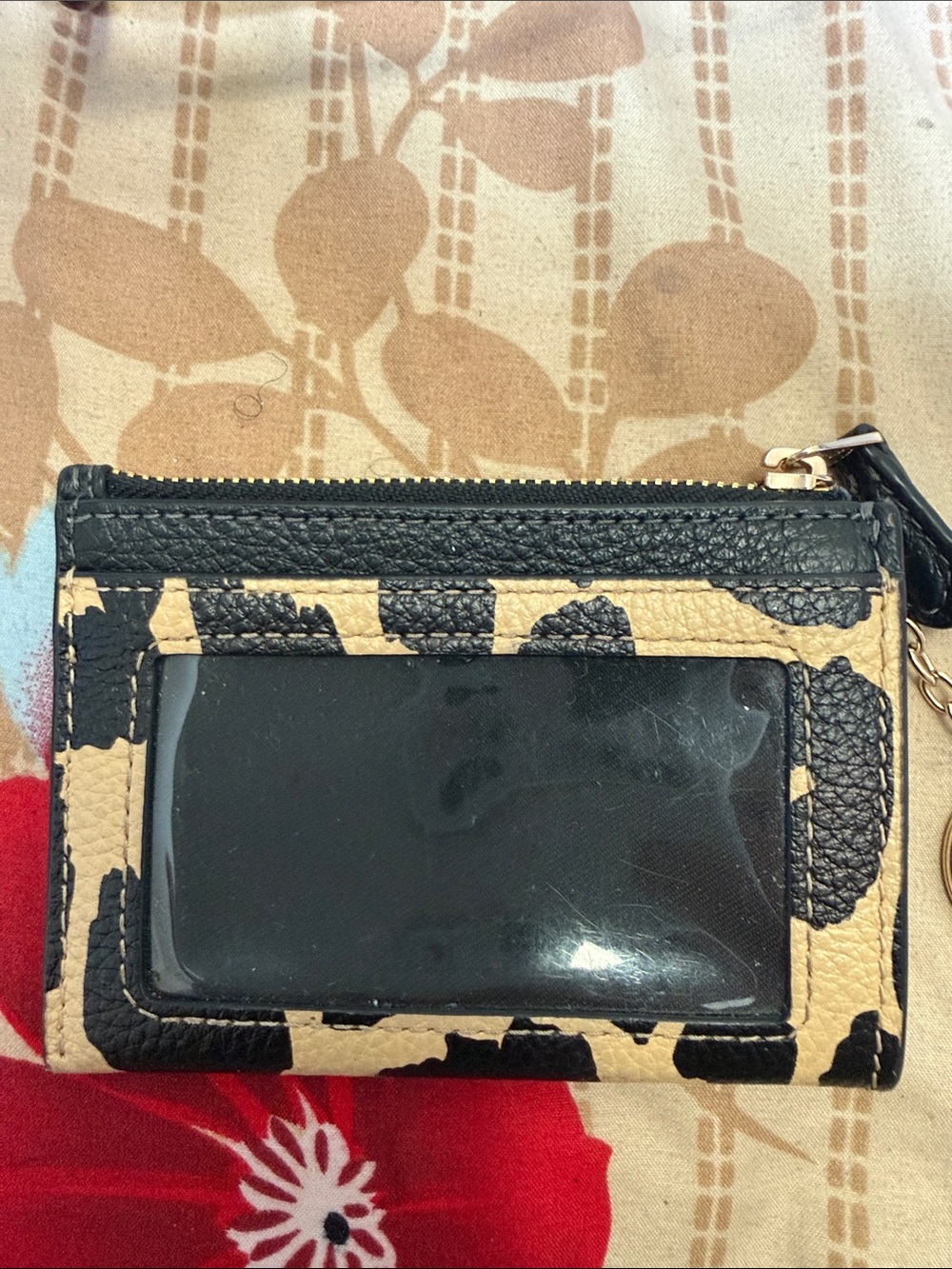 Coach Leopard-Print Zip Card Case in Black and Tan